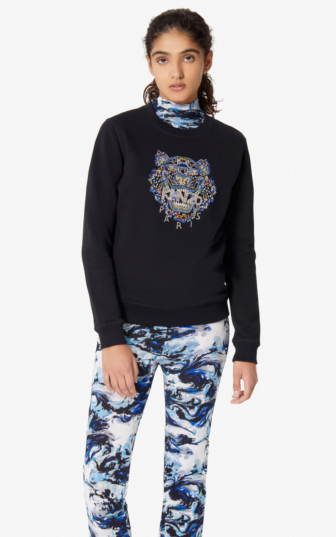 Kenzo Tiger hand embroidered Sweatshirt Dame - Sort DK-696760